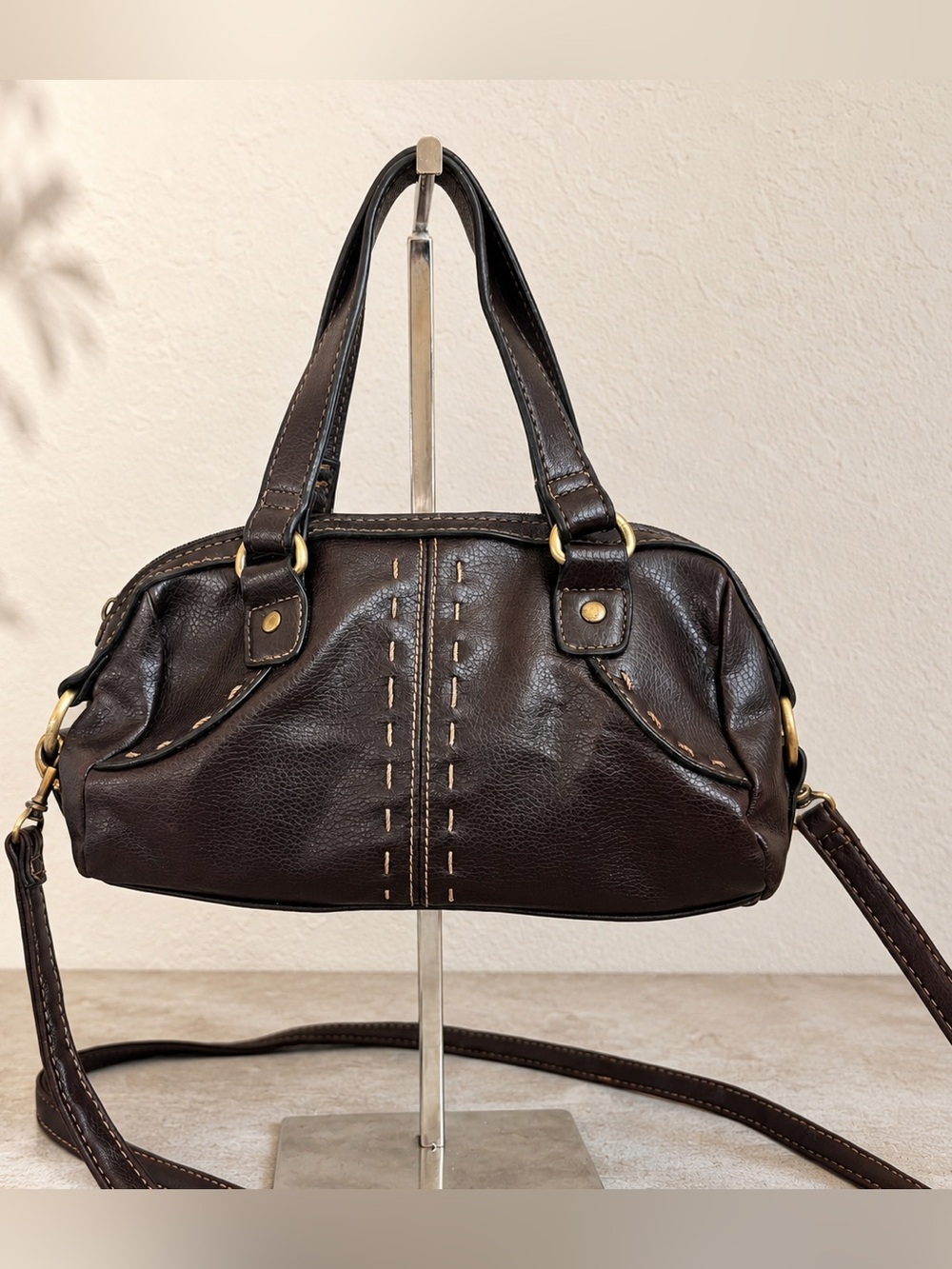 Vintage Leather Satchel Shoulder Bag Chocolate Brown Crossbody Convertible Purse